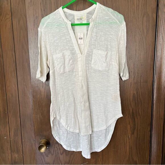 Anthropologie Porridge Odette Top Ivory Deep V-Neck Short Sleeves NWT - Picture 2 of 10